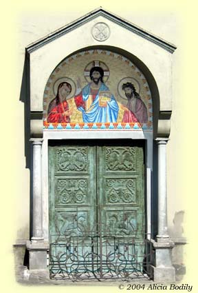 Door of the Church of San Giovanni Battista in Acquaformosa, Cosenza, Italy